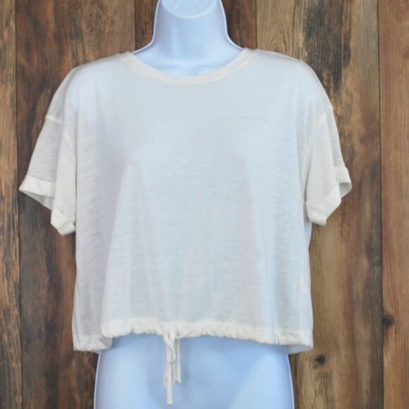 American Eagle Women's S Drawstring Cropped Tee Cream/White - Picture 1 of 3